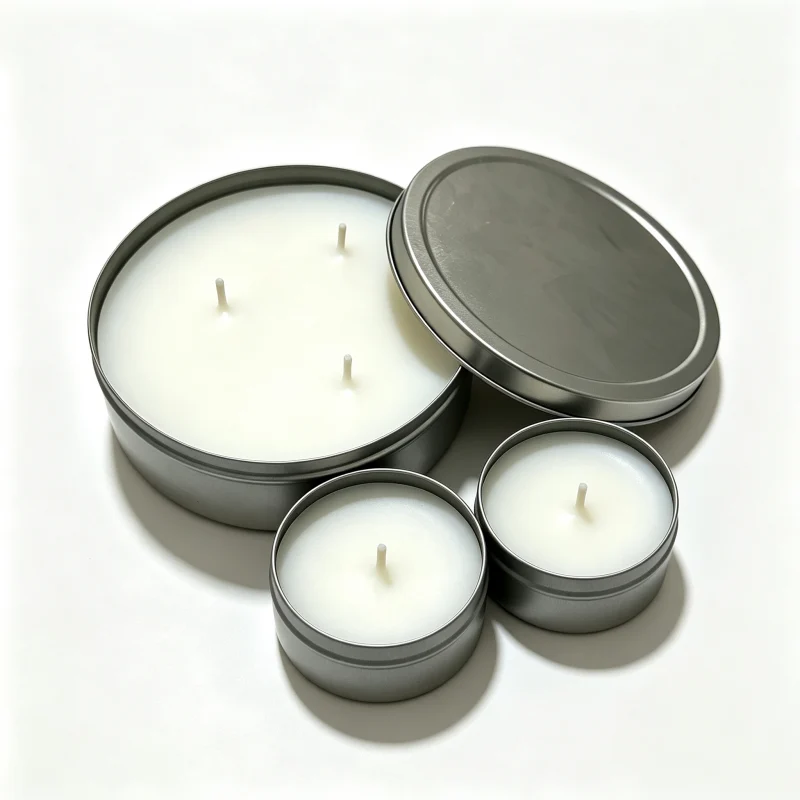Custom printed tin candles, bulk travel candle tins with branded labels for private label